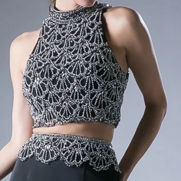 NEW LONG TWO PIECES MERMAID EMBROIDERED DRESS WITH CUTOUT ZIPPER BACK CD 11574 - Picture 4 of 8